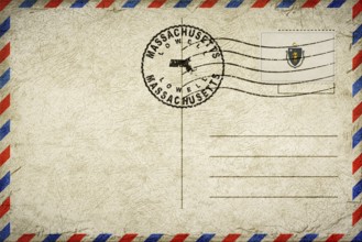 Massachusetts Lowell Vintage Air Mail Envelope with Flag and Postmark