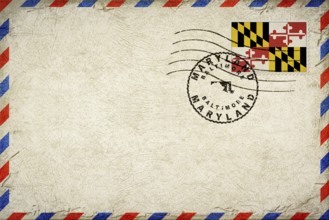 Maryland Baltimore Vintage Air Mail Envelope with Flag and Postmark
