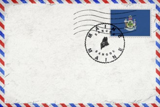 Maine Bangor Vintage Air Mail Envelope with Flag and Postmark