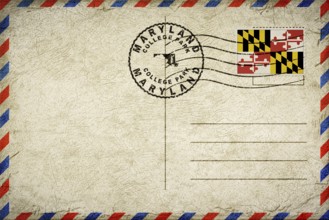 Maryland College Park Vintage Air Mail Envelope with Flag and Postmark