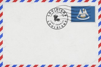 Louisiana Lake Charles Vintage Air Mail Envelope with Flag and Postmark