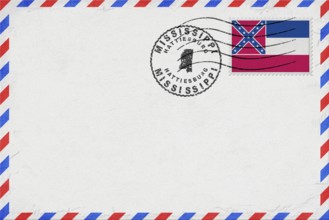 Mississippi Hattiesburg Vintage Air Mail Envelope with Flag and Postmark