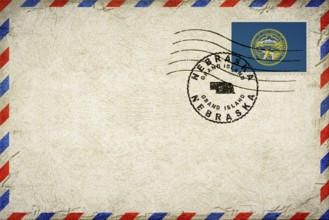 Nebraska Grand Island Vintage Air Mail Envelope with Flag and Postmark