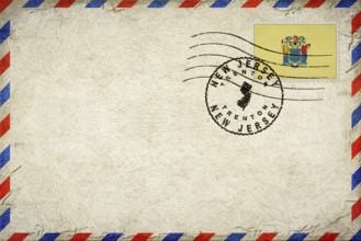 New Jersey Trenton Vintage Air Mail Envelope with Flag and Postmark