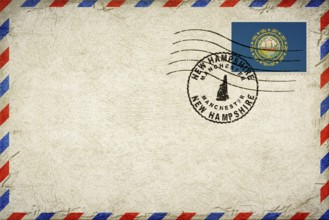 New Hampshire Manchester Vintage Air Mail Envelope with Flag and Postmark