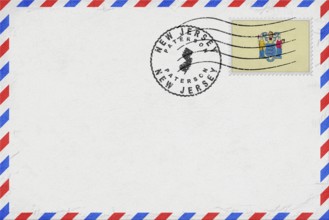 New Jersey Paterson Vintage Air Mail Envelope with Flag and Postmark