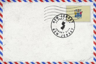 New Jersey Jersey City Vintage Air Mail Envelope with Flag and Postmark