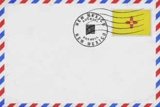 New Mexico Roswell Vintage Air Mail Envelope with Flag and Postmark