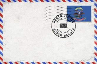 North Dakota West Fargo Vintage Air Mail Envelope with Flag and Postmark