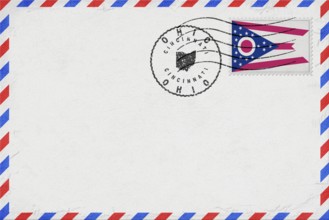 Ohio Cincinnati Vintage Air Mail Envelope with Flag and Postmark