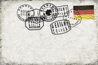 Germany Vintage Postcard with Flag Stamp and City Postmarks