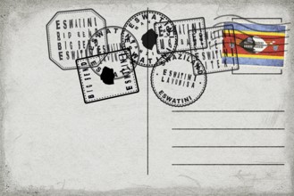 Eswatini Vintage Postcard with Flag Stamp and City Postmarks