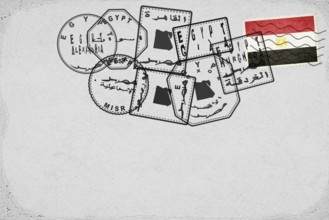 Egypt Vintage Postcard with Flag Stamp and City Postmarks