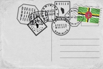 Dominica Vintage Postcard with Flag Stamp and City Postmarks
