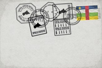 Central African Republic Vintage Postcard with Flag Stamp and City Postmarks