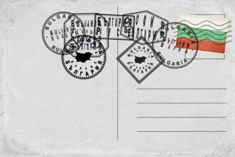 Bulgaria Vintage Postcard with Flag Stamp and City Postmarks