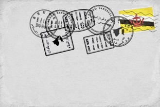 Brunei Vintage Postcard with Flag Stamp and City Postmarks