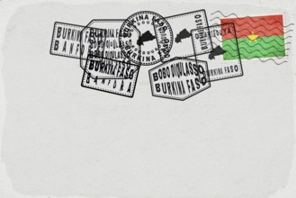 Burkina Faso Vintage Postcard with Flag Stamp and City Postmarks