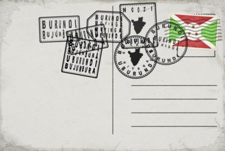Burundi Vintage Postcard with Flag Stamp and City Postmarks