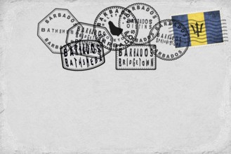 Barbados Vintage Postcard with Flag Stamp and City Postmarks