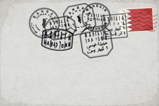 Bahrain Vintage Postcard with Flag Stamp and City Postmarks