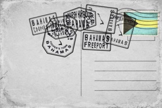 Bahamas Vintage Postcard with Flag Stamp and City Postmarks