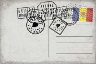 Andorra Vintage Postcard with Flag Stamp and City Postmarks