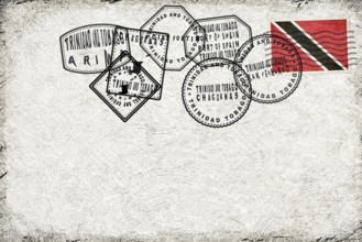 Trinidad and Tobago Vintage Postcard with Flag Stamp and City Postmarks