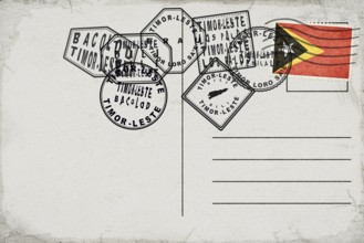 East Timor Vintage Postcard with Flag Stamp and City Postmarks