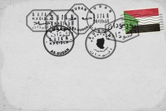 Sudan Vintage Postcard with Flag Stamp and City Postmarks