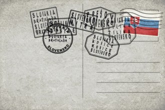 Slovakia Vintage Postcard with Flag Stamp and City Postmarks