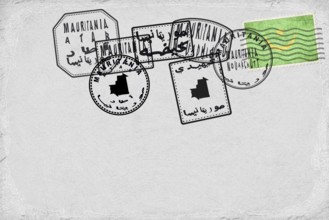 Mauritania Vintage Postcard with Flag Stamp and City Postmarks