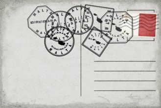 Malta Vintage Postcard with Flag Stamp and City Postmarks