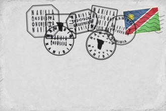 Namibia Vintage Postcard with Flag Stamp and City Postmarks