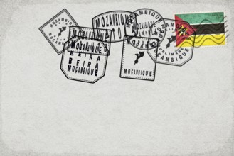 Mozambique Vintage Postcard with Flag Stamp and City Postmarks