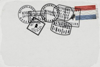 Netherlands Vintage Postcard with Flag Stamp and City Postmarks
