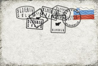 Slovenia Vintage Postcard with Flag Stamp and City Postmarks