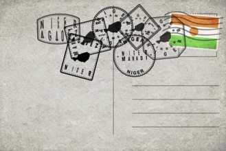 Niger Vintage Postcard with Flag Stamp and City Postmarks