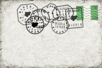 Nigeria Port Vintage Postcard with Flag Stamp and City Postmarks