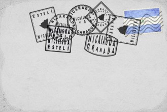 Nicaragua Vintage Postcard with Flag Stamp and City Postmarks