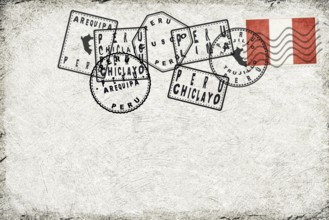 Peru Vintage Postcard with Flag Stamp and City Postmarks