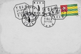 Togo Vintage Postcard with Flag Stamp and City Postmarks