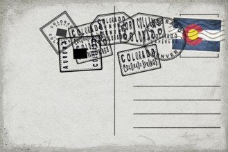 Colorado Vintage Postcard with Flag Stamp and City Postmarks