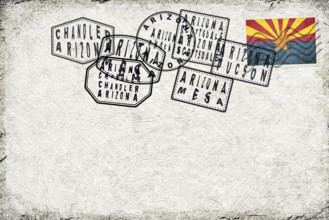Arizona Vintage Postcard with Flag Stamp and City Postmarks