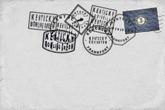 Kentucky Vintage Postcard with Flag Stamp and City Postmarks