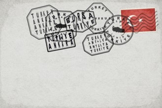 Turkey Vintage Postcard with Flag Stamp and City Postmarks