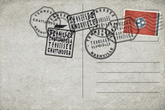Tennessee Vintage Postcard with Flag Stamp and City Postmarks