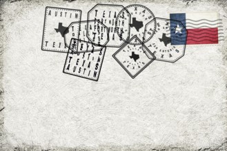 Texas Vintage Postcard with Flag Stamp and City Postmarks