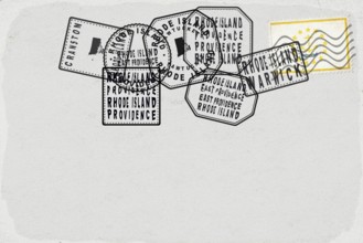 Rhode Island Vintage Postcard with Flag Stamp and City Postmarks