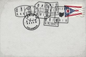 Ohio Vintage Postcard with Flag Stamp and City Postmarks